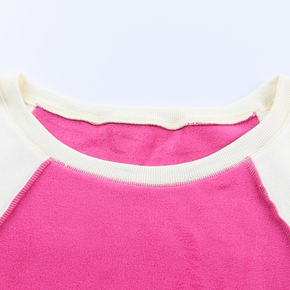 Rose Colorblock Long Sleeve Pullover Fleece Sweatshirt - Picture 12 of 16